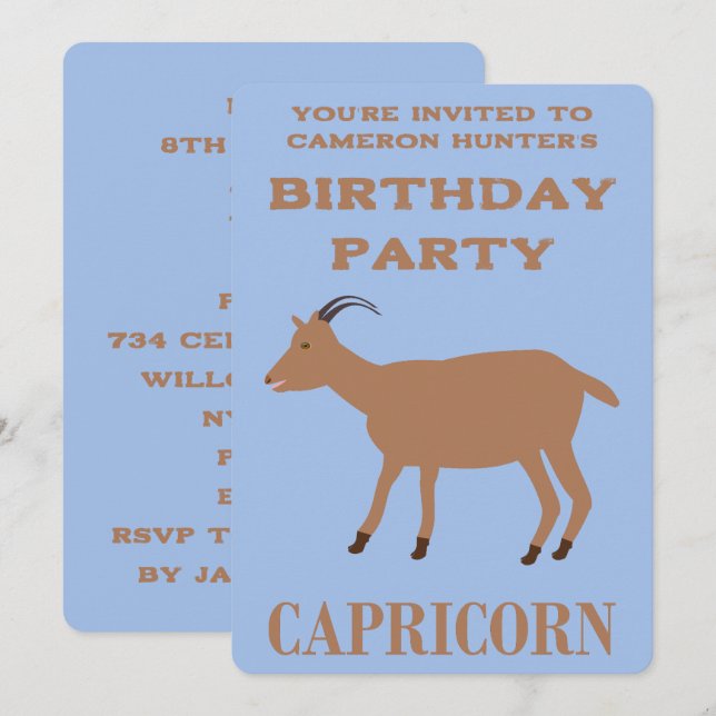 Capricorn Stjärntecken Goat Anpassningsbar Birthda Inbjudningar (Fram/baksida)