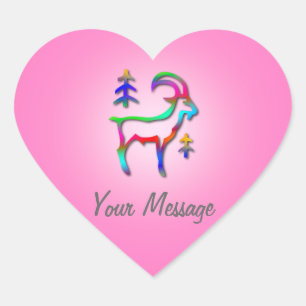 Capricorn Stjärntecken Rainbow Goat Rosa Heart Hjärtformat Klistermärke