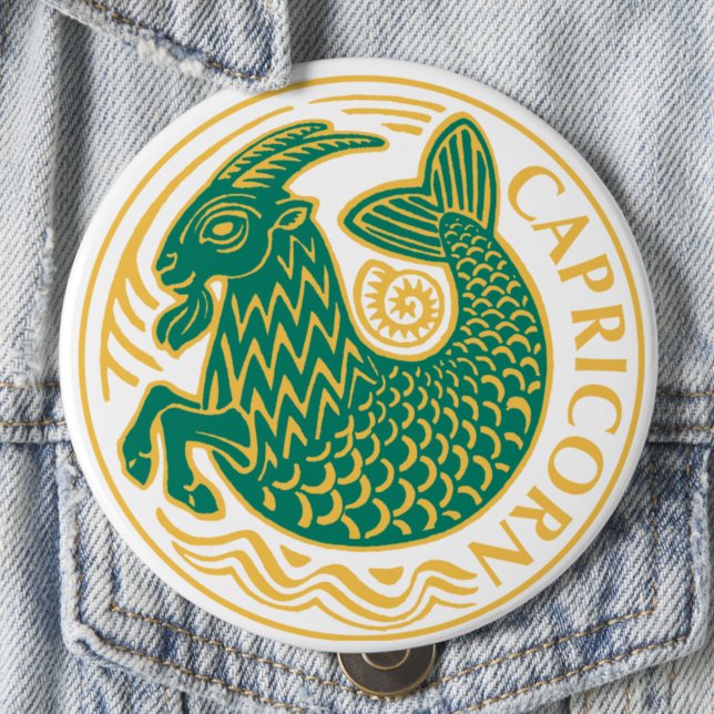 Capricorn-tecknet på en Zodiac Knapp (Skapare uppladdad)