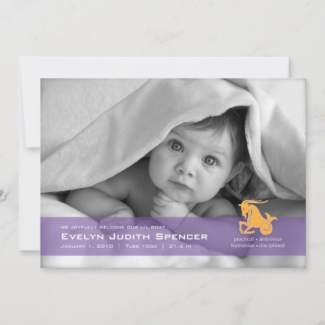Capricorn the Goat Photo Birth Notice Meddelande (Framsida)