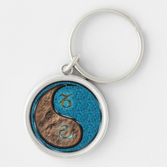 Capricorn & Vatten Snake Rund Silverfärgad Nyckelring (Framsidan)