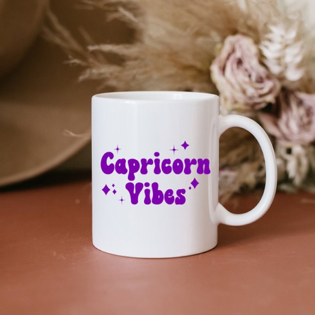 Capricorn Vibes Zodiac Astrology Lila Stars Coff Kaffemugg (Skapare uppladdad)