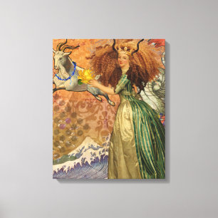 Capricorn Woman Goat Whimsical Roligt Canvastryck