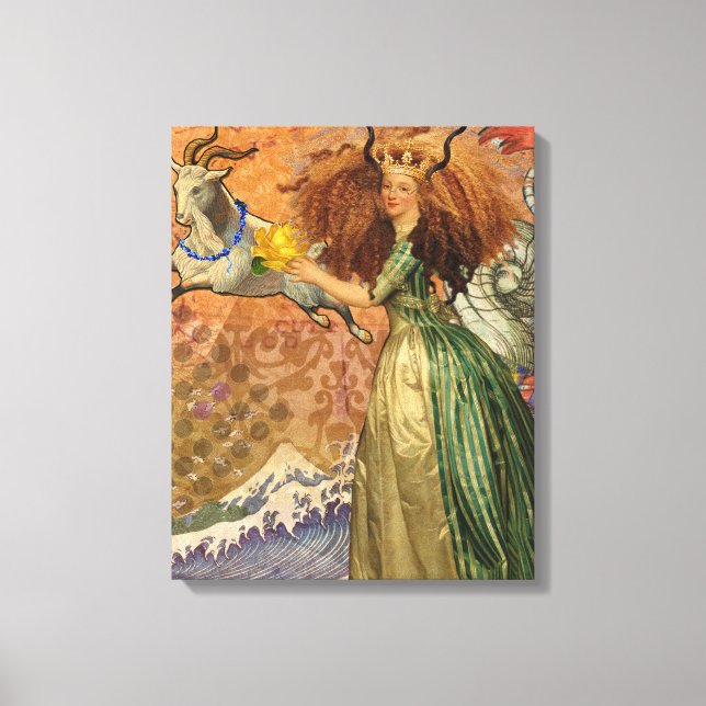 Capricorn Woman Goat Whimsical Roligt Canvastryck (Framsida)