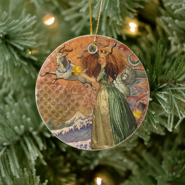 Capricorn Woman Goat Whimsical Roligt Julgransprydnad Keramik (Träd)