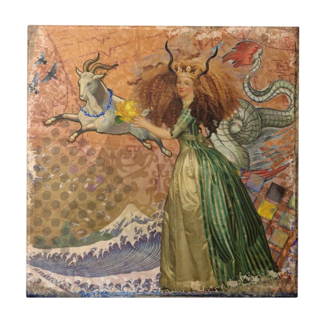 Capricorn Woman Goat Whimsical Roligt Kakelplatta (Framsidan)