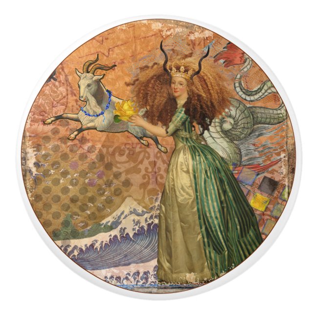 Capricorn Woman Goat Whimsical Roligt Knopp (Framsidan)