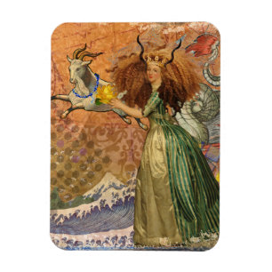 Capricorn Woman Goat Whimsical Roligt Magnet
