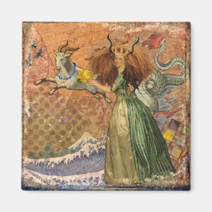 Capricorn Woman Goat Whimsical Roligt Magnet