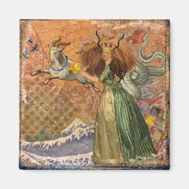 Capricorn Woman Goat Whimsical Roligt Magnet (Framsidan)