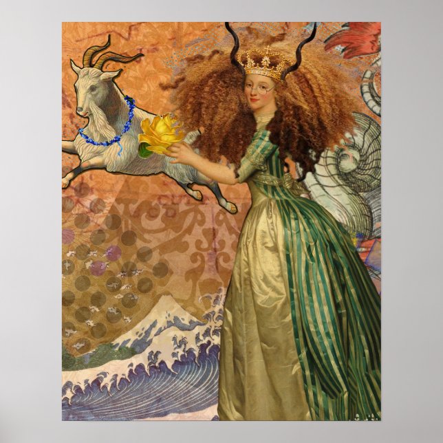 Capricorn Woman Goat Whimsical Roligt Poster (Framsidan)