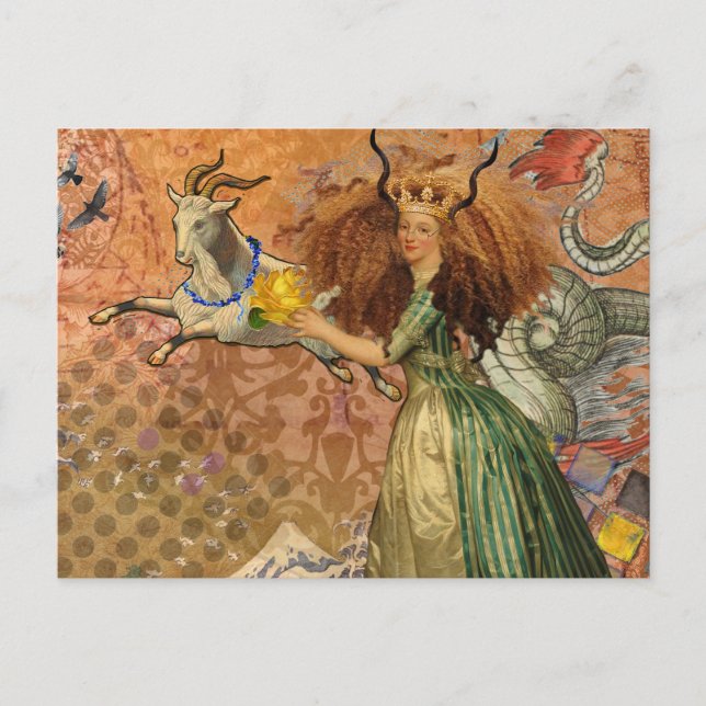 Capricorn Woman Goat Whimsical Roligt Vykort (Framsida)