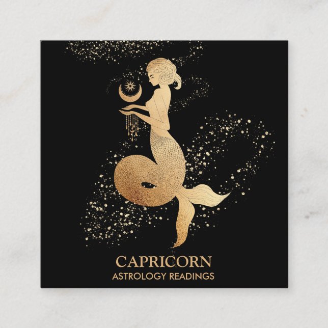 *~* Capricorn Zodiac Astrology Läser svart Guld Fyrkantigt Visitkort (Framsida)