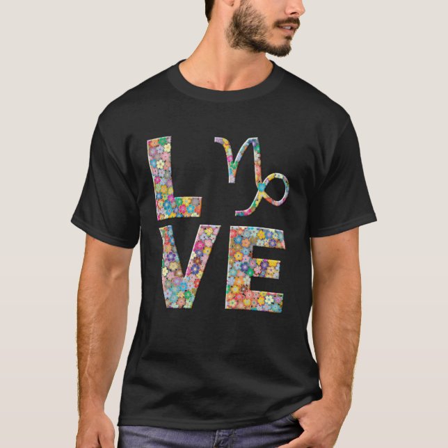 Capricorn Zodiac Astrology Love Flowers T Shirt (Framsida)