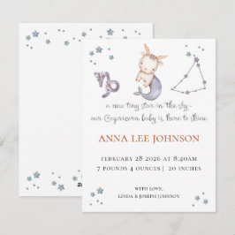 Capricorn Zodiac Birth Announcement Julkort
