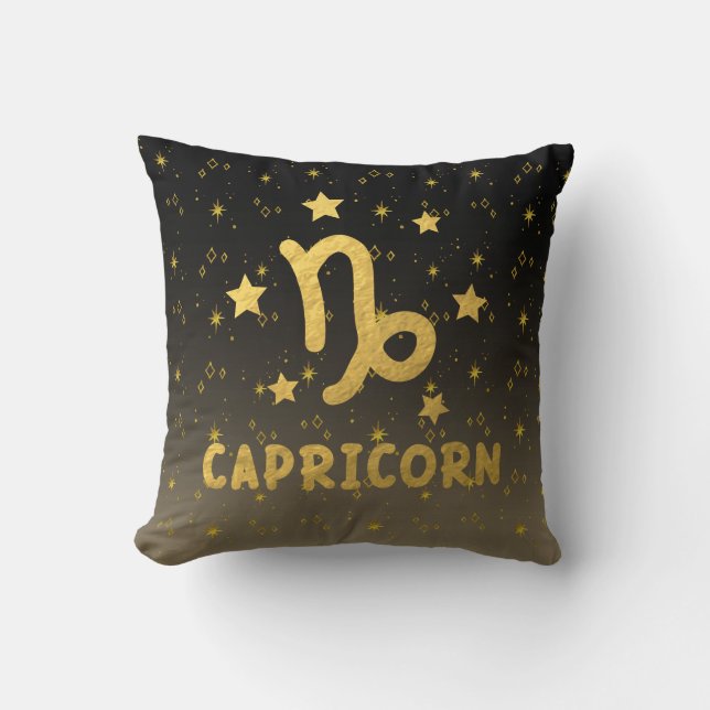 Capricorn Zodiac Black och Guld Dekorativ kudde (Framsida)