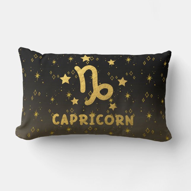 Capricorn Zodiac Black och Guld Lumbar Pillow Lumbarkudde (Framsida)