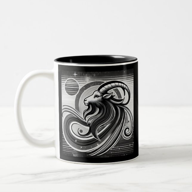 Capricorn Zodiac Coffee Mugg Black and White (Vänster)