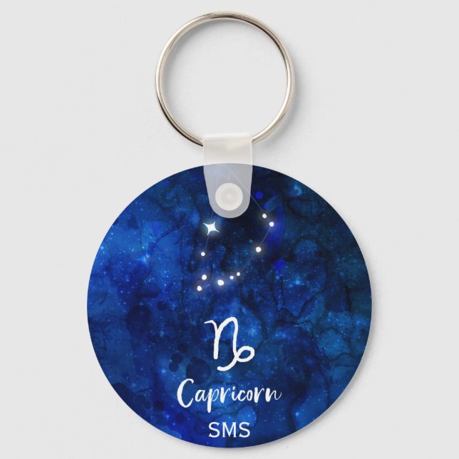 Capricorn Zodiac Constellation Galaxy Himlar Monog Nyckelring (Framsida)