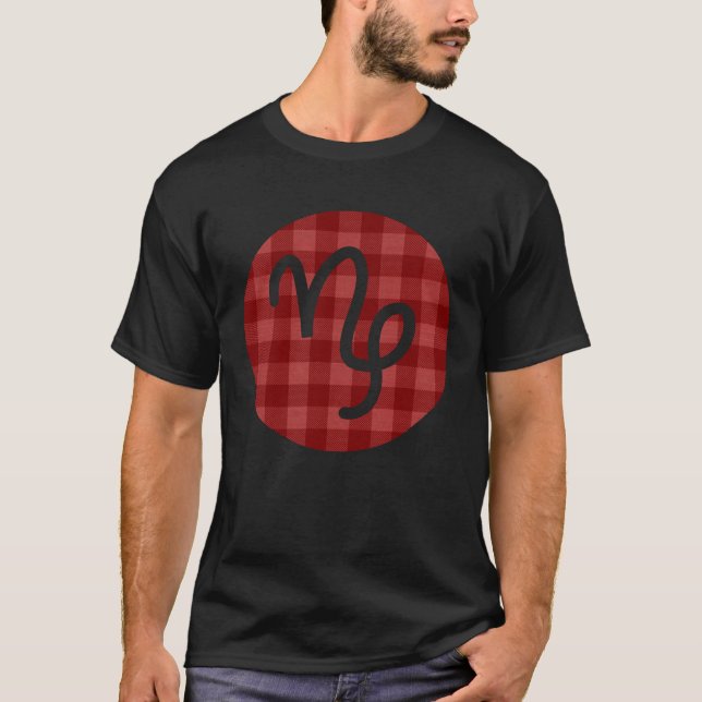 Capricorn Zodiac Horoscope Sign Red Flannel Plaid  T Shirt (Framsida)