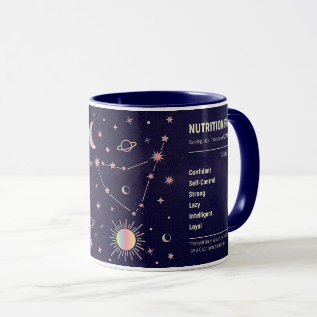 Capricorn zodiac-konstellation och näringsuppgifte mugg (Framsida höger)