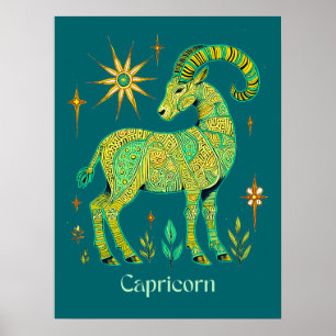 Capricorn Zodiac Logga in Intricate Mönster Poster