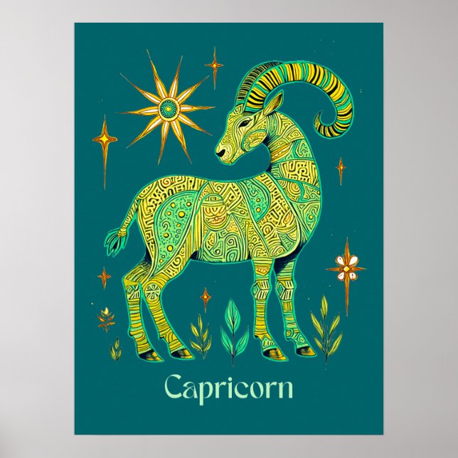 Capricorn Zodiac Logga in Intricate Mönster Poster (Framsidan)