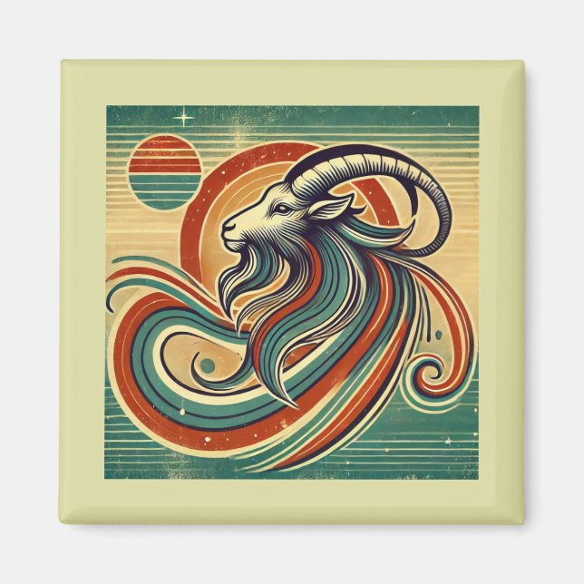 Capricorn Zodiac Magnet Retro Stil (Framsidan)