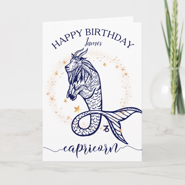 Capricorn Zodiac monokrom födelsedagskort Kort (Framsida)