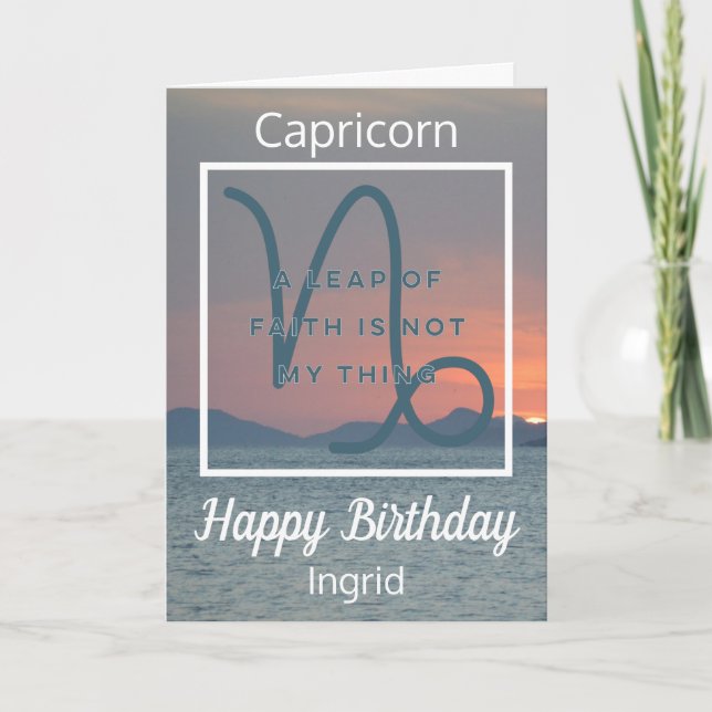 Capricorn Zodiac Quote Blue & White Birthday Kort (Framsida)