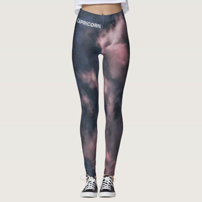 Capricorn Zodiac Rosa Clouds Leggings (Framsida)