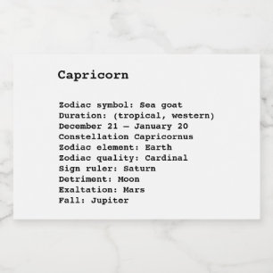 Capricorn Zodiac Sign Astrology, födelsestjärna Mat Etiketter