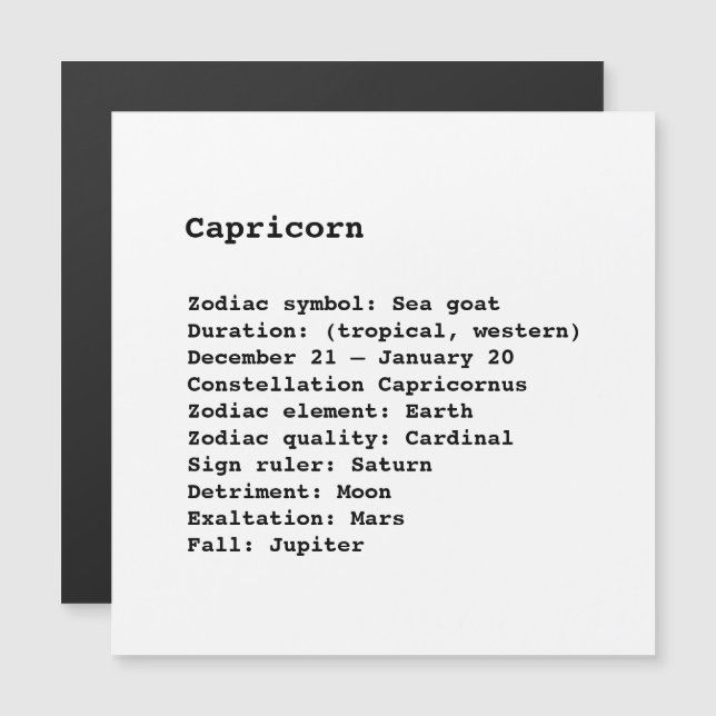 Capricorn Zodiac Sign Astrology svartvit magnet (Fram/baksida)
