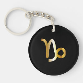 Capricorn Zodiac Sign, Black & Guld Keychain