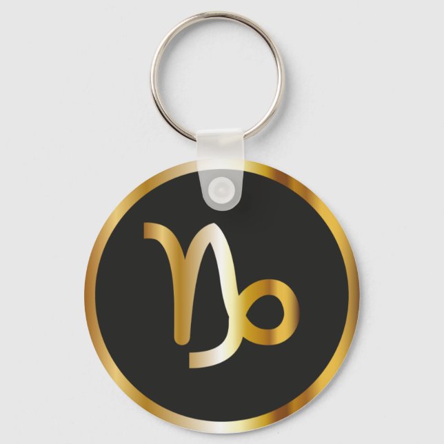 Capricorn Zodiac Sign, Black & Guld Keychain Nyckelring (Framsida)