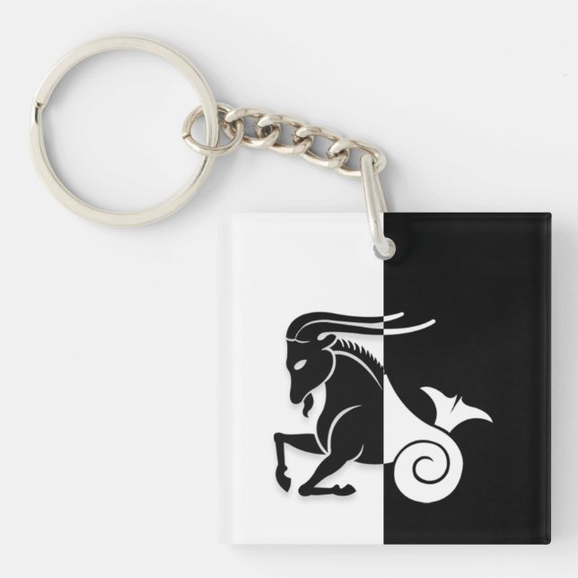 Capricorn Zodiac Sign, Black & White Keychain (Framsidan)
