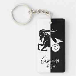 Capricorn Zodiac Sign, Black & White Keychain