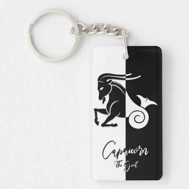 Capricorn Zodiac Sign, Black & White Keychain (Framsidan)