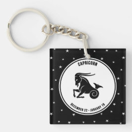 Capricorn Zodiac Sign, Black & White Keychain