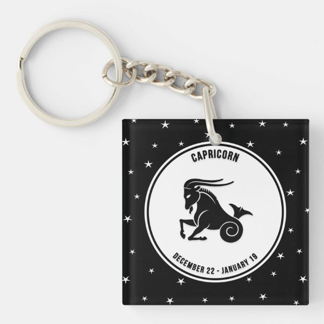 Capricorn Zodiac Sign, Black & White Keychain (Framsidan)