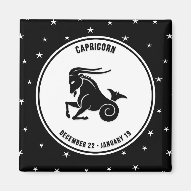 Capricorn Zodiac Sign, Black & White Magnet (Framsidan)