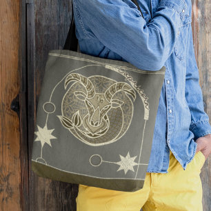Capricorn Zodiac Sign Brown och Grått Mandala Tygkasse