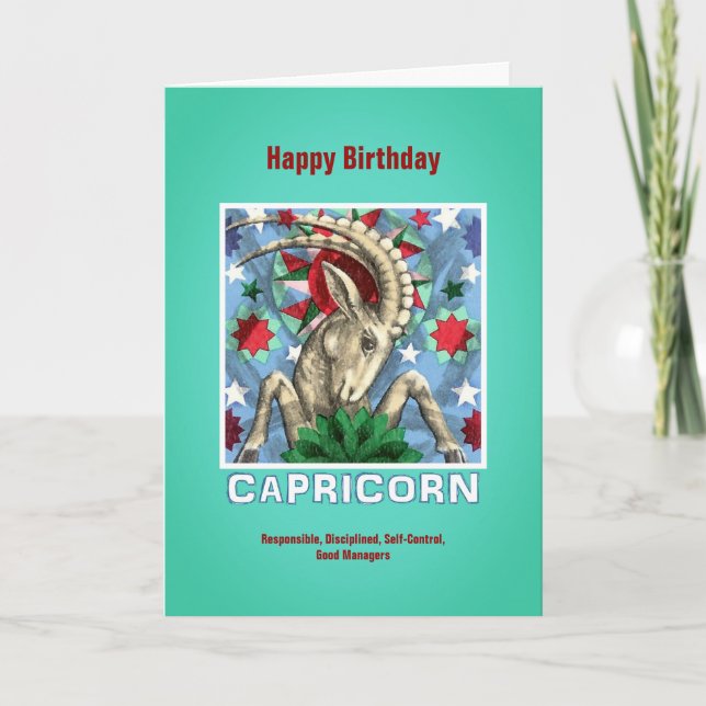 Capricorn Zodiac Sign Grattis på födelsedagen Kort (Framsida)