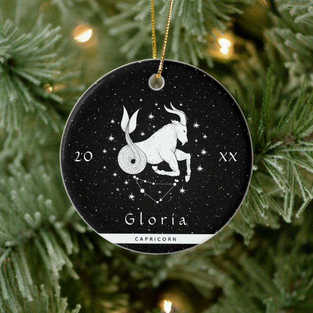 Capricorn Zodiac Sign Horoscope Symbol Namn år Julgransprydnad Keramik (Träd)