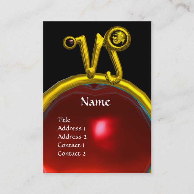 CAPRICORN ZODIAC SIGN JEWEL MONOGRAM, Red Ruby Visitkort (Framsida)