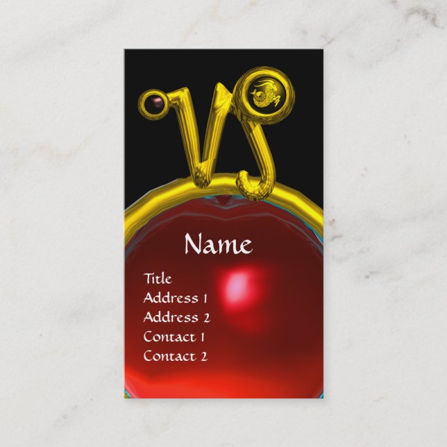 CAPRICORN ZODIAC SIGN JEWEL MONOGRAM, Red Ruby Visitkort (Framsida)