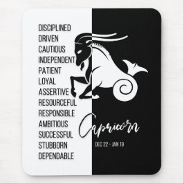 Capricorn Zodiac Sign Mousepad, Black & White Musmatta