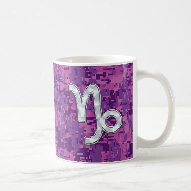 Capricorn Zodiac Sign Rosa Digital Camouflage Kaffemugg (Höger)