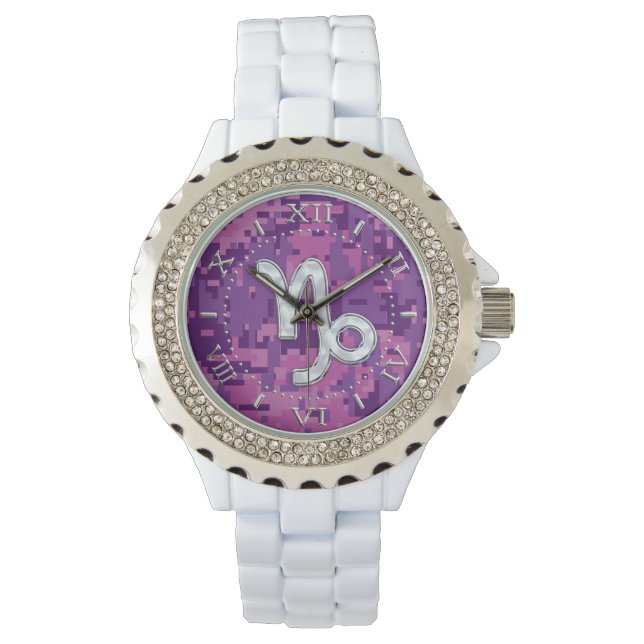 Capricorn Zodiac Signal Rosa Camouflage Dial Armbandsur (Framsida)
