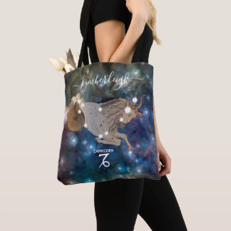 Capricorn Zodiac Signera Cosmic Monogram Namn Blue Tygkasse
